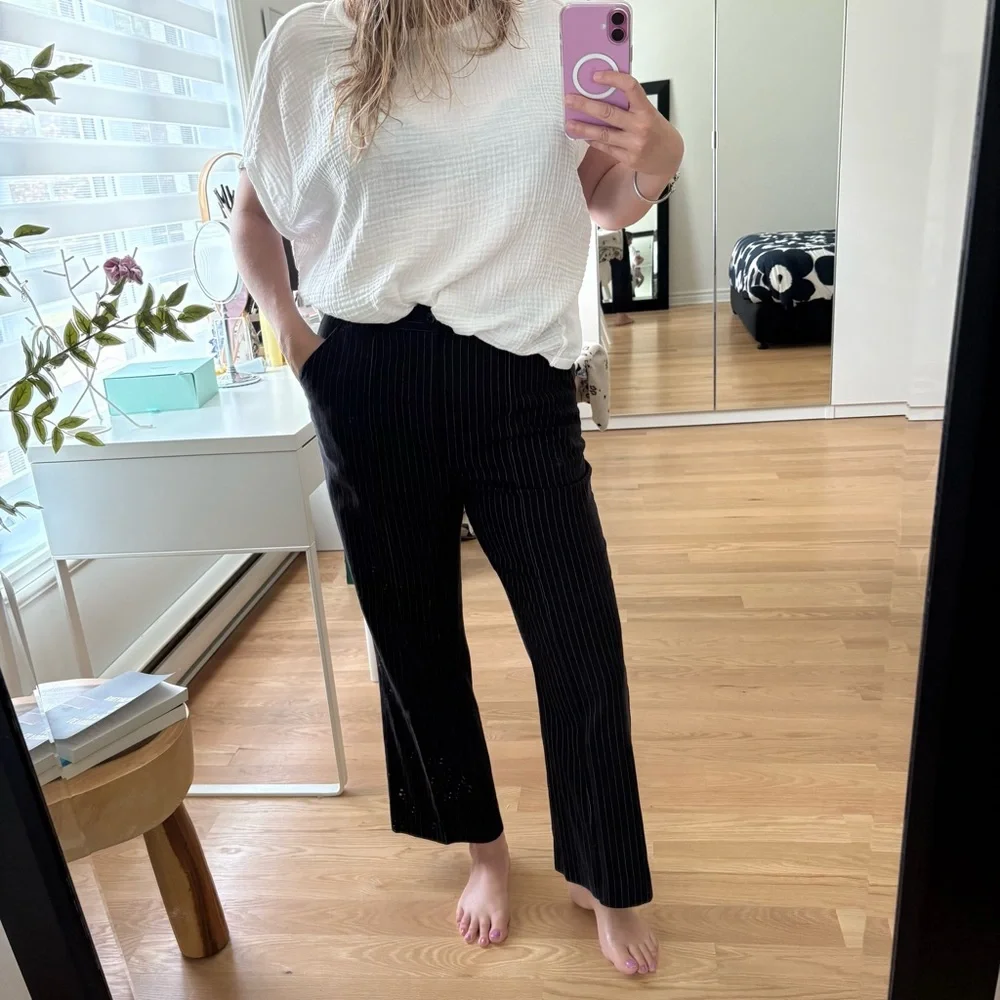 THE GREAT. Black Pinstripe Ankle Pants - Picture 6 of 7